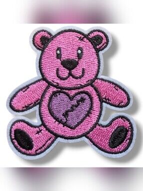 NWT Goth Punk Large Pink and Black Stitched Teddy Bear Iron On Patch